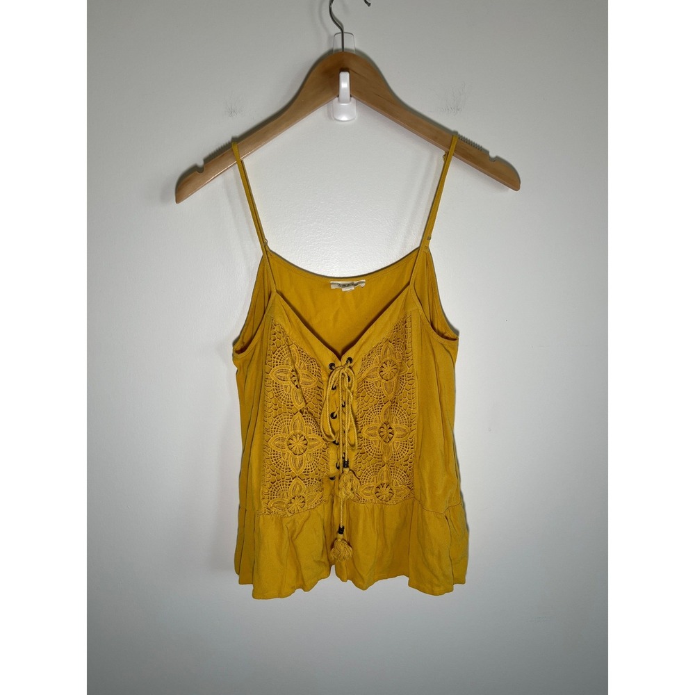 Boho Cottage Fairy Festival Womens Top‎ XL Yellow Crochet Flowy